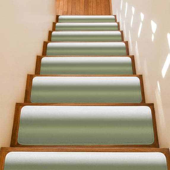 Sage Green and White Stair Treads Non Slip for Steps Minimalist Gradient Green Modern Art 15 Pcs Reusable Adhesive Stair Runner Mats for Dogs Elders Carpet Treads Rugs for Staircase 8x30 In