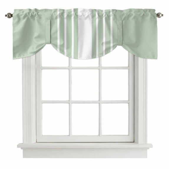 Sage Green White Stripe Tie Up Valance Curtains for Windows, Kitchen Curtains Window Treatments, Modern Rustic Vertical Striped Short Window Shades Valances for Bedroom Bathroom Cafe 42"x18"