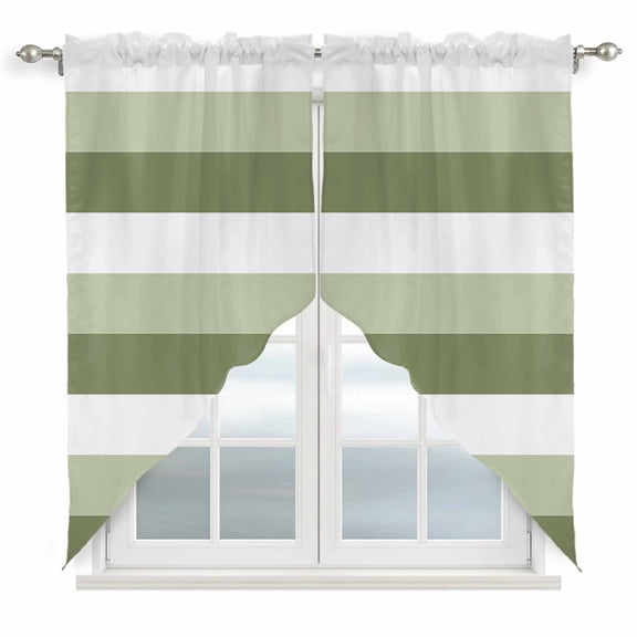 Sage Green and White Striped Swag Valances for Windows 2 Pack Abstract Ombre Geometric Swag Kitchen Curtains 36 Inches Long Rod Pocket Short Window Treatment for Kitchen Bathroom 28"x36"