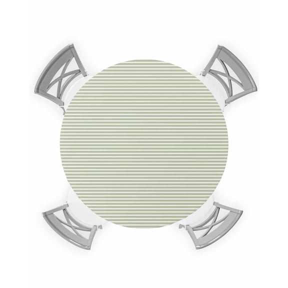 Sage Green White Striped Table Cloth, Round Fitted Tablecloths with Elastic Edge, Farmhouse Geometric Horizontal Lines Stripes Wipeable Waterproof Table Cover for Kitchen Wedding 36-44 Inches