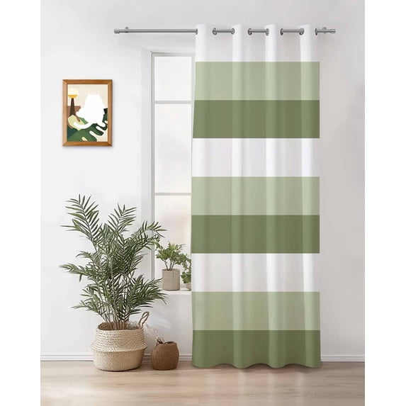 Sage Green and White Striped Thermal Insulated Blackout Curtains for Bedroom 72 Length Abstract Ombre Geometric Room Darkening Curtain 1 Panel Grommet Window Curtain Drape for Living Room
