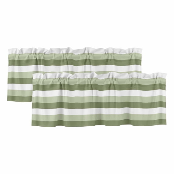 Sage Green White Striped Valances for Windows, Farmhouse Stripes Light Filtering Kitchen Curtains, Rod Pocket Window Valance Curtains for Living Room Bedroom, 60" W x 18" L, 2 Panels