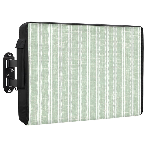 Sage Green White Stripes Waterproof Outdoor TV Cover, Modern Green ...