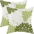 thumbnail image 1 of Sage Green White Summer Outdoor Pillow Covers 18x18 Inch Set of 2 Olive Green Dahlia Floral Decor Throw Pillows Modern Geometry Flower Decorative Cushion Cases for Sofa Couch Bed Decorations, 1 of 6
