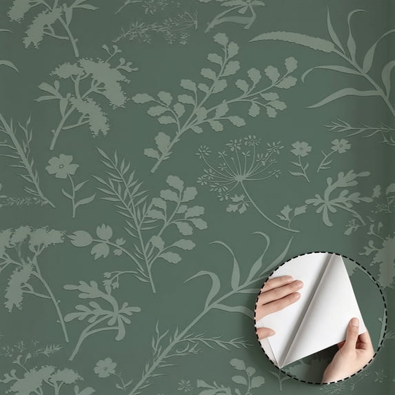 Sage Green Wild Botanical Wallpaper Minimalist Aesthetic Farmhouse Rustic Self Adhesive Removable Waterproof Home Decor for Living Room Bedroom Kitchen Cabinet Drawer Dorm Room 17.7 * 118 in