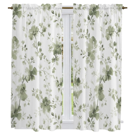 Sage Green Wildflower Kitchen Curtains 63 Inch Length, Classic Florals Farmhouse Botanical Tiers Curtains for Living Room Berdoom Bathroom, Light Filtering Drapes Window Treatment 2 Panels 42"Wx63"L