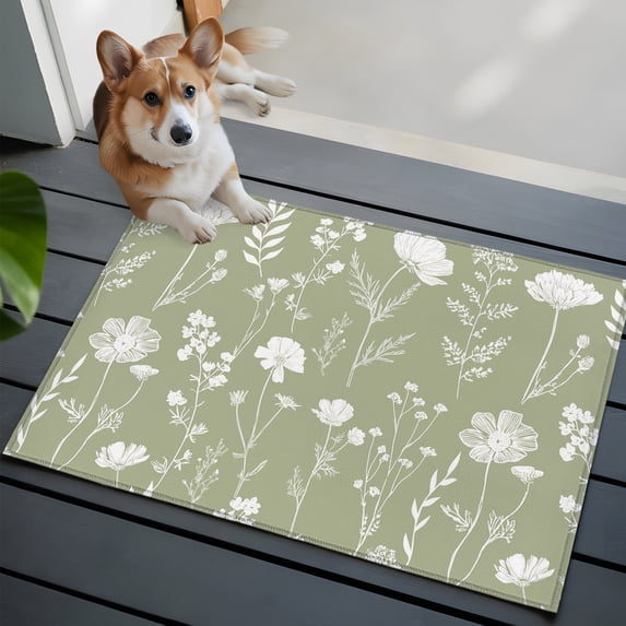 Sage Green Wildflowers Bathroom Mat 2x3 FT,Non Slip Small Kitchen Mat,Farmhouse Floral Botanical Leaves Washable Soft Backed Front Door Throw Rug Non-Shedding Indoor Outdoor Doormat for Entryway Sink