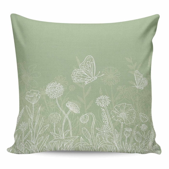 Sage Green Wildflowers Pillow Covers 26x26 Inch Decorative Throw Pillow Cover, Modern Floral Butterfly Plant Sofa Pillowcases Accent Cushion Case Home Decor Bedroom Living Room