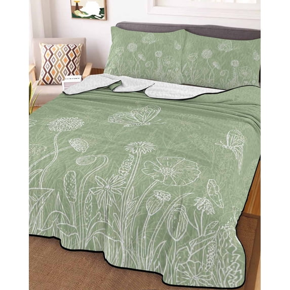 Sage Green Wildflowers Twin XL Size Down Alternative Comforter, Lightweight Comforter Quilt Bedding Set with Pillow Shams Modern Floral Butterfly Plant All Seasons Bed Comforter Duvet Insert 68"x98"