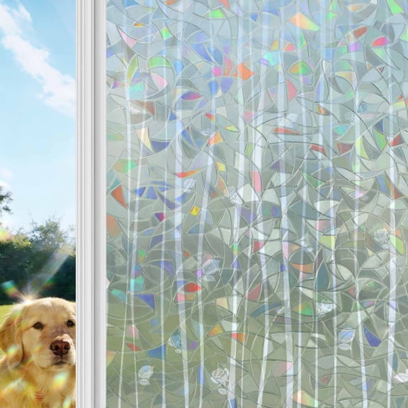 Sage Green Window Privacy Film Stain Glass,Reusable Decorative Rainbow Window Film,Floral Stripe Gradient Simple Branch Texture Static Cling Sun Blocking Stickers Decals Covers 17.7" x 39.3" (2pcs)