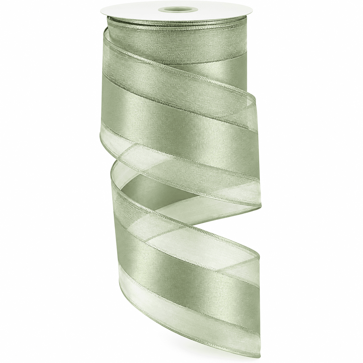 Green Ribbed Ribbon Sage Green Wired Ribbon with Satin Stripe, 2.5 Inch x 10 Yards, Sheer ...