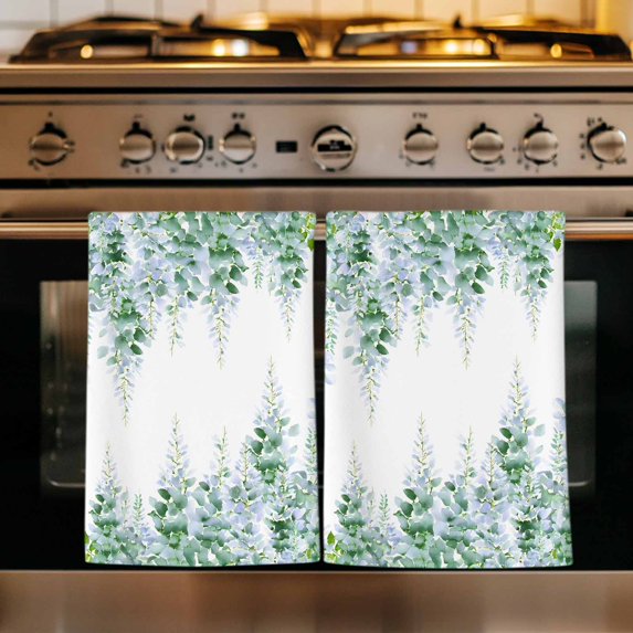 Sage Green Wisteria Kitchen Towels Set of 2, Sprinng Summer Pastoral Botanical Absorbent Dish Towels for Kitchen, Microfiber Hand Towel, Quick Drying Tea Towel for Cleaning Decorative Dishcloths