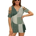 thumbnail image 1 of Sage Green Womens Summer V Neck Zipper Top Short Sleeve T Shirt Off Shoulder Top Casual Classy Loose Shirts, 1 of 7