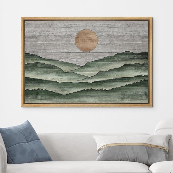 Sage Green Wood Panel Mountain Landscape Poster, Unframed Size 8x12
