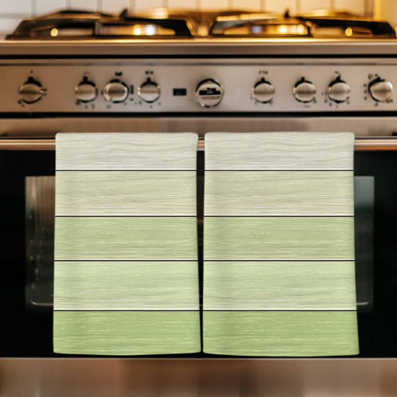 Sage Green Wooden Grain Kitchen Towels Set of 3, Farmhouse Vintage Ombre Geometric Absorbent Dish Towels for Kitchen, Microfiber Hand Towel, Quick Drying Tea Towel for Cleaning Decorative Dishcloths