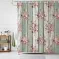 thumbnail image 1 of Sage Green Wooden Shower Curtains for Bathroom, Farmhouse Pink Florals Distressed Waterproof Fabric Shower Curtain, Decorative Bathroom Curtain for Bathtub, 72"x72", No Hooks Included, 1 of 9