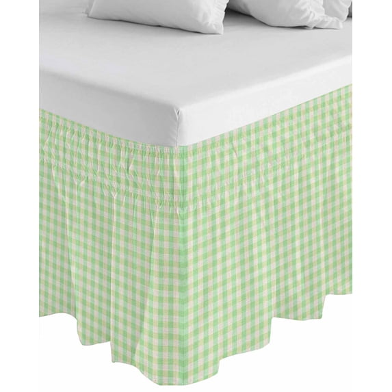 Sage Green Wrap Around Bed Skirts for Queen Bed 16" Drop,Bed Skirt with Adjustable Elastic Belt Dust Ruffle Bed Valance for Bedroom Hotel Grid Checkered Plaid Gingham Lattice Trellis Bed Frame Cover