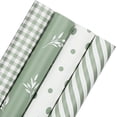 thumbnail image 1 of Sage Green Wrapping Paper 4 Rolls Gift Wrapping Paper with Stripe Polka Dot Check Beige Leaves Design for Baby Shower Wedding Birthday Spring Easter Decor - 17 x 120 in(10ft) Per Roll, 1 of 4