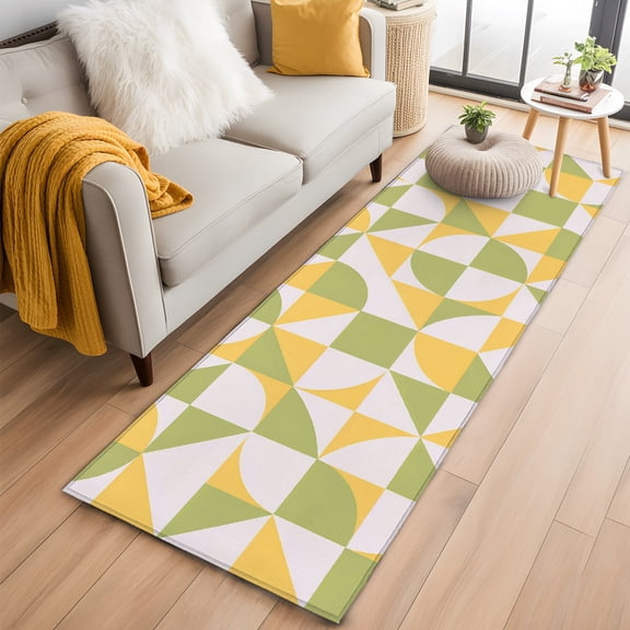 Sage Green Yellow 2'x6' Runner Rug, Farmhouse Abstract Geometric Washable Non-Slip Area Rugs for Hallway Kitchen Floor Bedroom Entryway, Long Laundry Carpet Decoration Indoor Mat