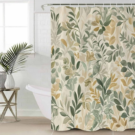Sage Green Yellow Botanical Bathroom Curtain 72 Inch Shower Curtain with Hooks, Spring Summer Vintage Waterproof Polyester Bath Curtain Washable Bathtub Curtain 48''x 72''