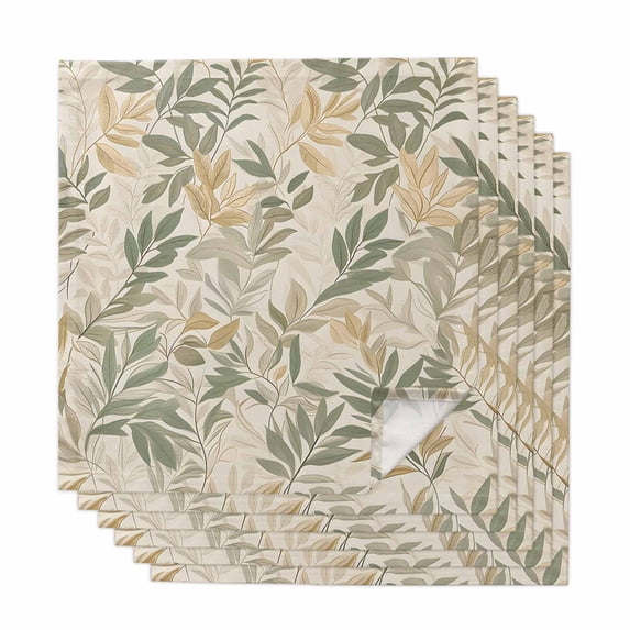 Sage Green Yellow Botanical Cloth Napkins, Vintage Spring Summer Washable and Reusable Dinner Napkins Set of 6, Table Napkin for Kitchen Party Birthday Wedding Hotel Housewarming 20"x20"