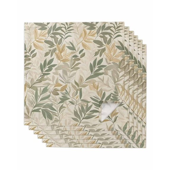 Sage Green Yellow Botanical Cloth Napkins Washable Set of 6, Vintage Spring Summer Reusable Dinner Table Napkins Cloth Bulk for Weddings Kitchen Restaurants Hotel Events Parties 20 x 20 Inch