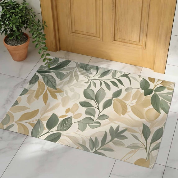 Sage Green Yellow Botanical Door Mat, Non Slip Bathroom Rugs, Spring Summer Vintage Absorbent Floor Mats, Washable Runner Rug Indoor Doormat for Front Door Entrance, Patio, Garage 16"x24"
