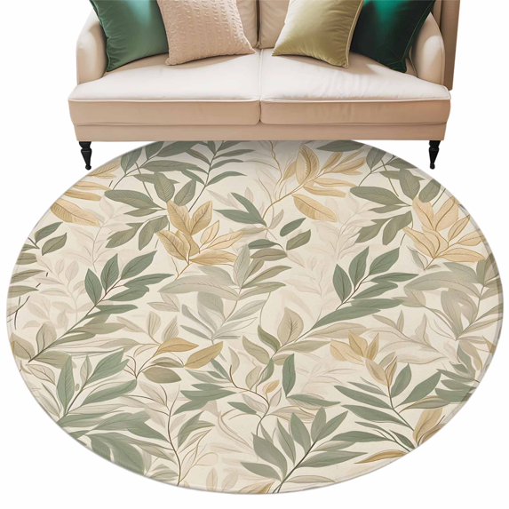 Sage Green Yellow Botanical Large Area Rugs for Bedroom Living Room, Soft Non Slip Carpet Bedside Rug, Vintage Spring Summer Round Floor Cover Kitchen Accent Rug 6' for Dining Room/Office
