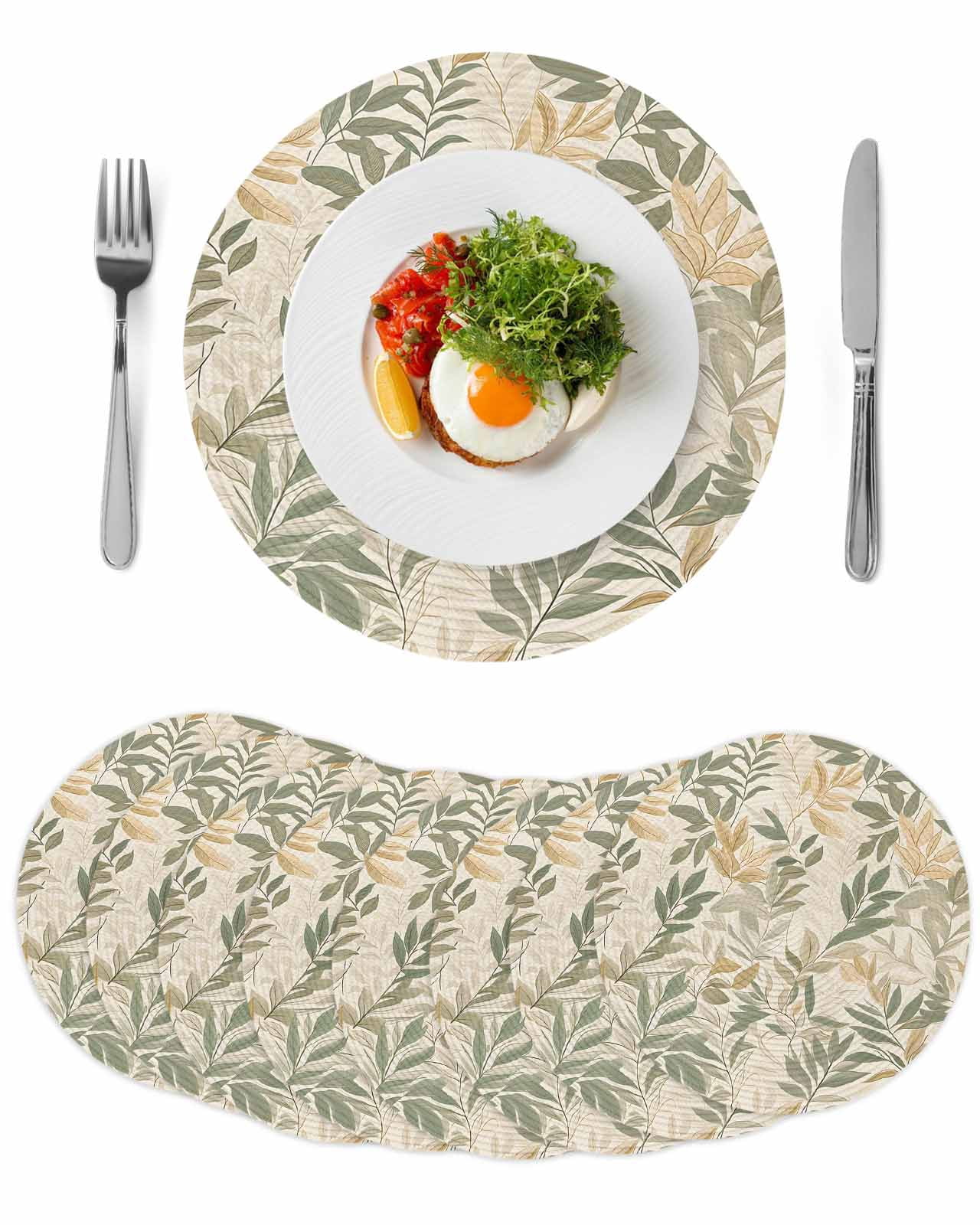 Sage Green Yellow Botanical Round 13 Inch Placemats Set of 8, Vintage ...