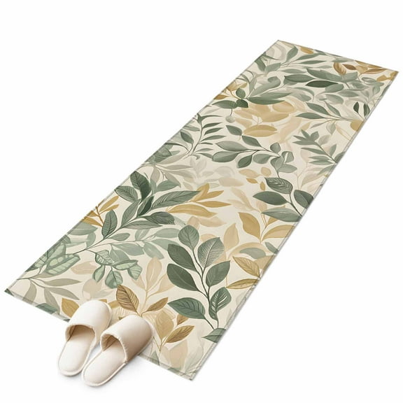 Sage Green Yellow Botanical Runner Rug 2x6 FT, Non Slip Hallway Carpet, Spring Summer Vintage Washable Soft Floor Carpet Throw Runner Carpet Long Rug for Entryway Kitchen Bedside Sliding Door