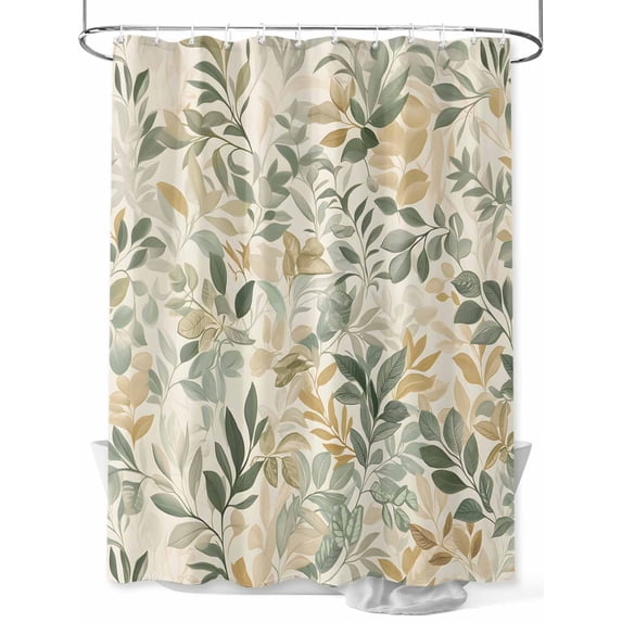 Sage Green Yellow Botanical Shower Curtain Set, Waterproof Shower Curtains for Bathroom, Spring Summer Vintage Washable Fabric Cloth Bath Curtain for Bathtub Decoration with Hooks 48x72 Inches