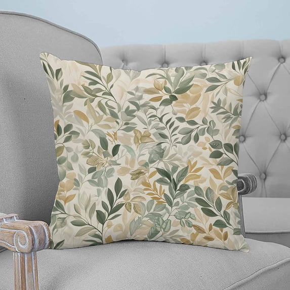 Sage Green Yellow Botanical Throw Pillow Covers, Soft Pillowcases with Invisible Zipper, Spring Summer Vintage Decorative Square Pillow Cushion Covers for Living Room Couch Sofa Bed 16x16 Inches