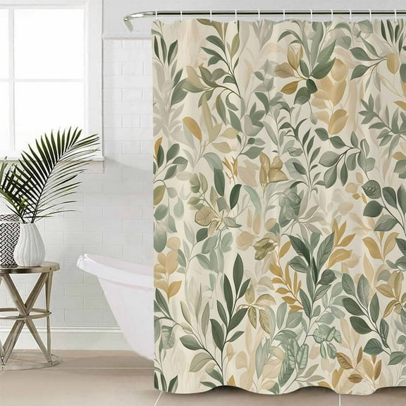 Sage Green Yellow Botanical Waterproof Fabric Shower Curtain, Spring Summer Vintage Shower Curtain for Bathroom Curtains Bathtubs Hotel Washable Shower Curtains with 12 Hooks Small 36x72in