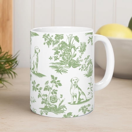 Sage Green Yellow Labrador Toile Mug French Toile de Jouy Coffee Cup Gift for Lab Lovers C