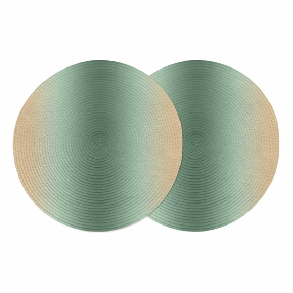Sage Green Yellow Ombre Round 13 Inch Placemats Set of 2, Farmhouse Modern Gradient Art HeatResistant Non Slip Place Mats for Dining Table, Wipeable Braided Kitchen Table Mats for Housewarming