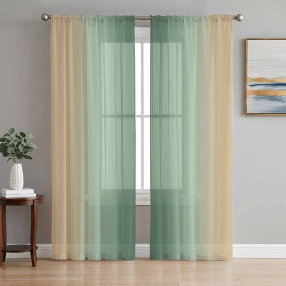 Sage Green Yellow Ombre Sheer Curtains 108 Inch Length 2 Panels Set Window Treatments, Farmhouse Modern Gradient Art Rod Pocket Semi Curtains for Living Room/Bedroom/Kitchen Décor, 104"W x 108"L