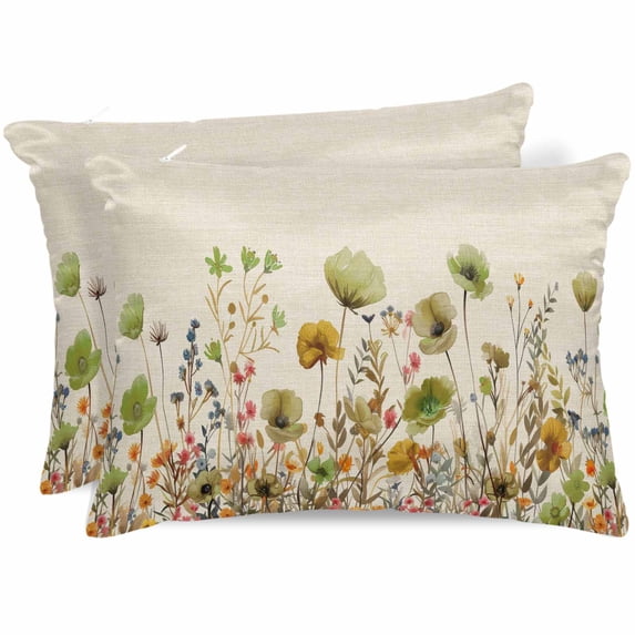 Sage Green Yellow Spring Floral Satin Pillowcase for Hair and Skin with Zipper,Breathable Cooling Silk Pillow Cases,Watercolor Botanical Summer Flowers Throw Pillow Covers Standard Size 20"x26" 2Pcs