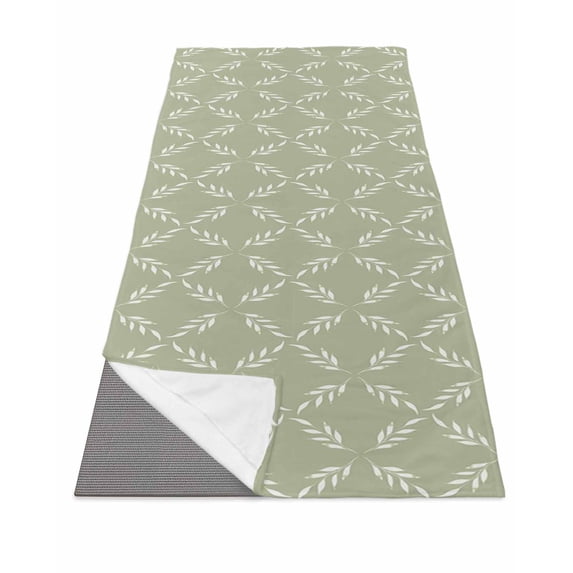 Sage Green Yoga Towel for Hot Yoga Non Slip, Geometric Flower Leaf Diamond Plaid Retro Yoga Mat Towel Absorbent Yoga Sweat Towels Microfiber Hot Yoga Blanket for Bikram Pilates 26"x74"