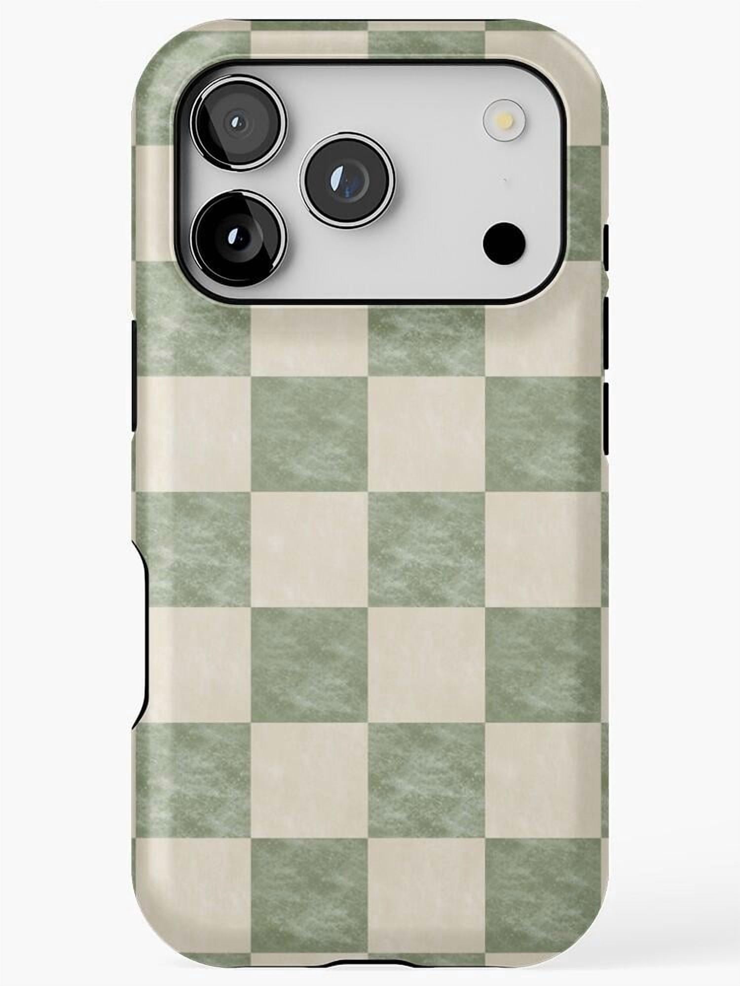 Sage Green and Cream Checkerboard Tough iPhone Case, Polycarbonate ...