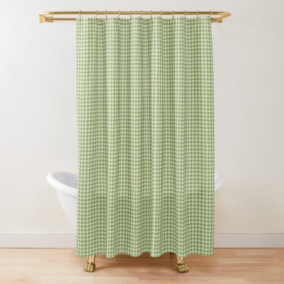 Sage Green and Cream Houndstooth Check Shower Curtain, 100% Polyester, Classic Style