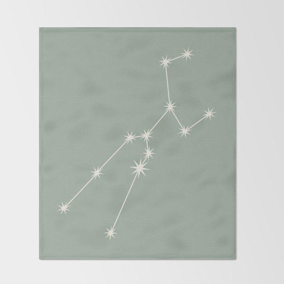 Sage Green and Ivory Constellation Stars Fleece Blanket, Polyester Fleece Fabric, 280 GSM, Celestial Style
