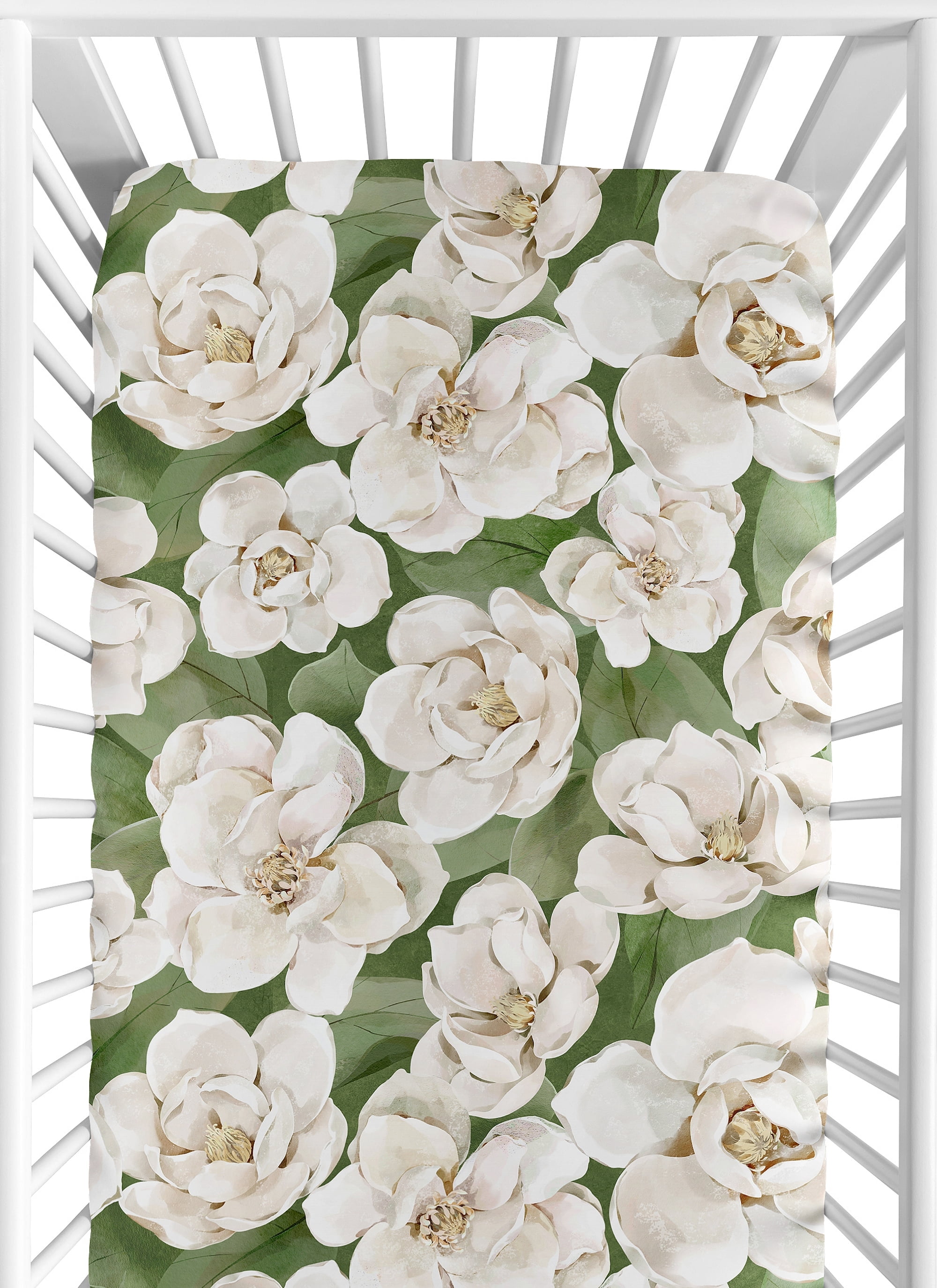 Sweet Jojo Designs Watercolor Magnolia Green and Ivory Fitted Crib Sheet