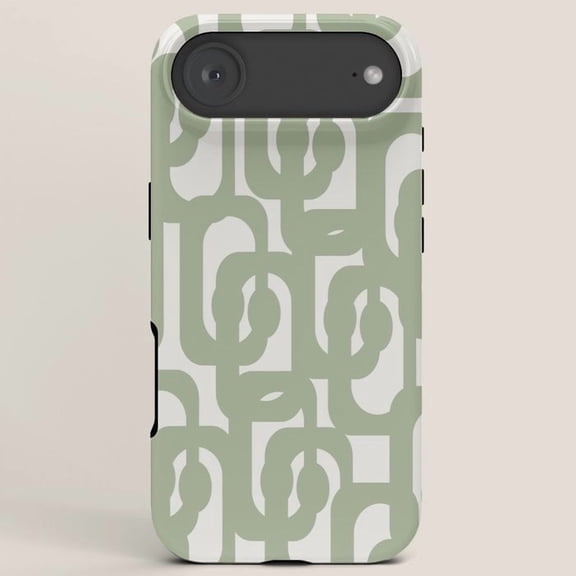 Sage Green and Off-White Geometric Cactus Tough Case for Apple iPhone 11 Through 17 Models, Polycarbonate and TPU