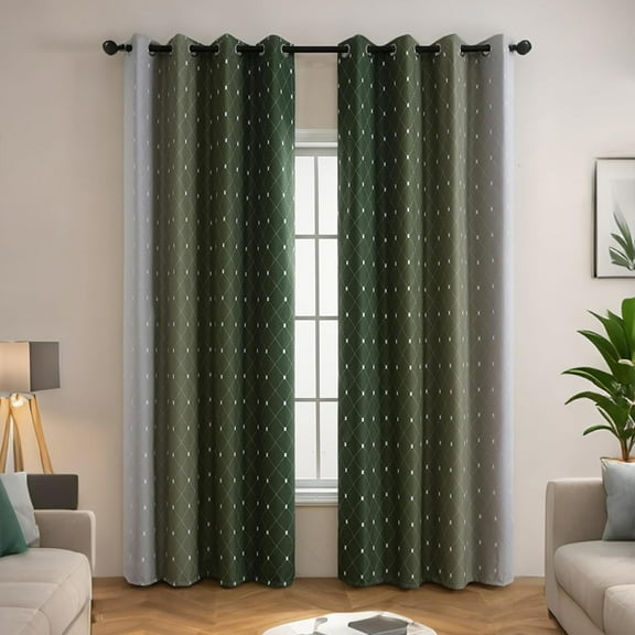 Sage Green to Gray Ombre Blackout Curtains 84 Inches Long, Gradient Room Darkening Energy Saving Drapes, 2 Panels, 52"W x 84"L