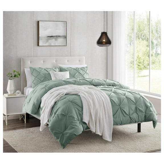Sage GreenDuvet Cover Full Size - Pintuck Full Size Duvet Cover Set, 3 Piece Double Brushed Duvet Cover with Button Closure, 1 Pinch Pleated Full Duvet Cover 80x90 inches and 2 Pillow Shams