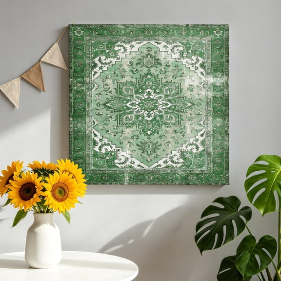 Sage GreenFlower Canvas Wall Art for Living Room, Leaf Scrolls Muted Vines Moss Border Poster Print Painting for Nightstand Bathroom Collage Decoration Wall Pictures Prepare To Hang 8"x8"
