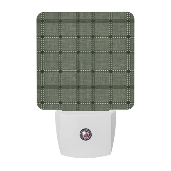 Sage Grid Line LED Night Light, Stitching Line Olive Green Fabric Grain Farmhouse Night Lights plug into Wall with Smart Sensor Dusk to Dawn Sensor for Nursery Bedroom 2.95x4.5in