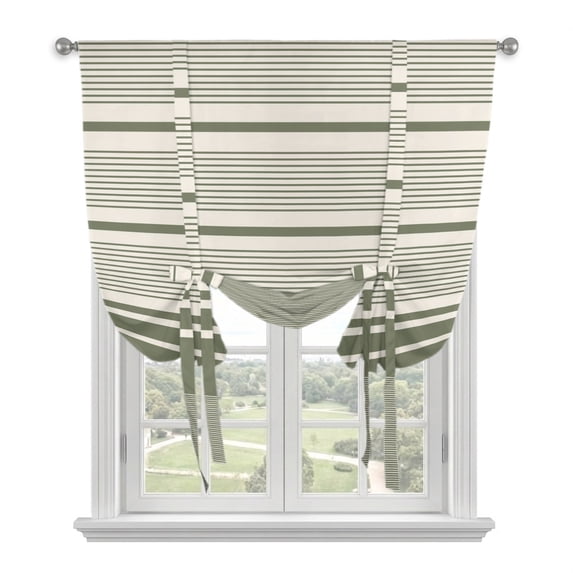 Sage Grren Striped Tie Up Curtains for Windows, Adjustable Balloon Window Shades, Farmhouse Pastel Stripes Minimalist Kitchen Window Treatments Farmhouse Short Curtains with Rod Pocket 42"x45"