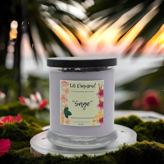 Sage Hand poured Natural Soy Wax Scented Candle * Time To Relax * 12 OZ