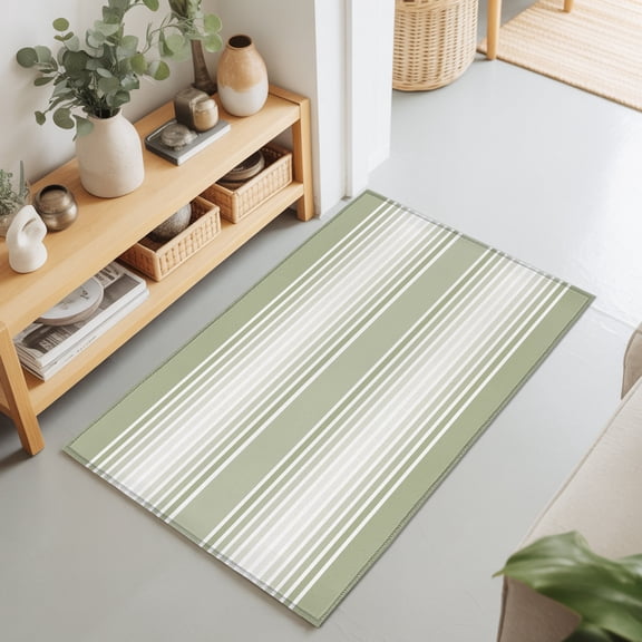 Sage Horizontal Stripes Rectangle Area Rug 2x3ft,Living Room Rug Non-Slip Washable Circle Rugs Pad,Watercolor Olive Lines Soft Floor Carpet for Bedroom Dining Room